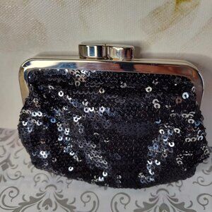Victoria's Secret Angel Forever Black Sequin Coin Change Purse 4.5 x3.5" x 2"